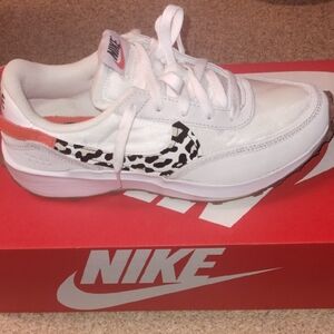 Nike White and Orange Sneakers with Leopard Print